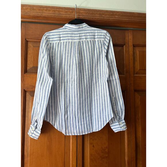 NWOT UNTUCKit Women's Linen Wehlen Stripe Button Up Shirt Blue/White Size 2 - Picture 9 of 11